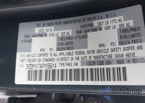 2015 Mazda Mazda3 I Sport z USA, uszkodzony, nr VIN 3MZBM1K74FM155814